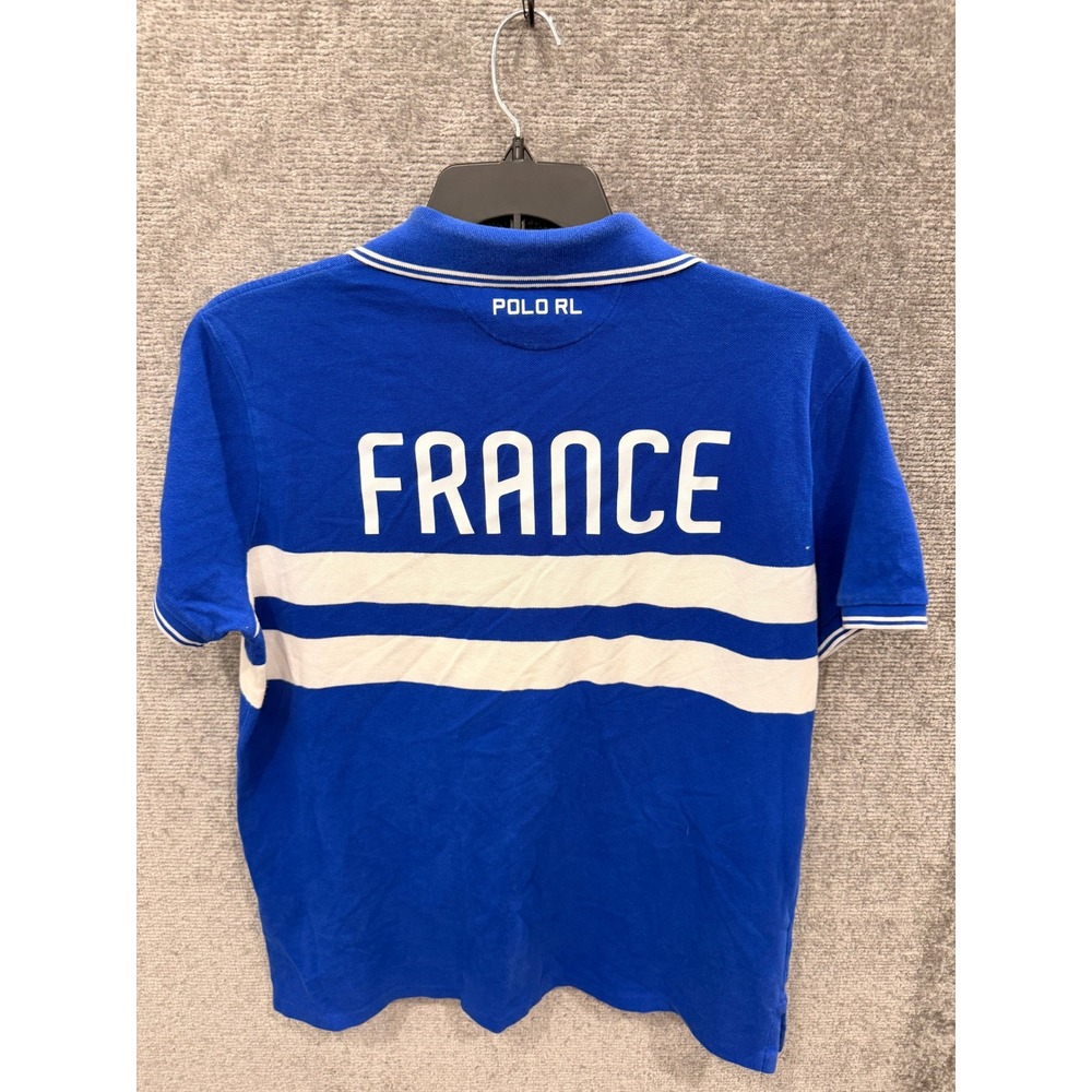 Polo Ralph Lauren Men Polo Shirt XL Blue Custom Slim Fit France Crest Striped - Picture 7 of 7
